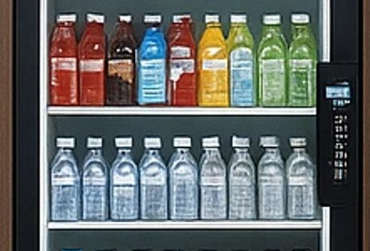 A vending machine stocked with bottled drinks